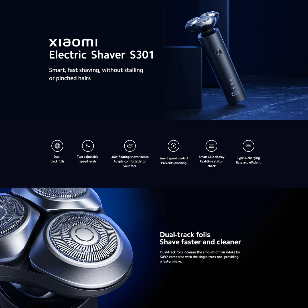 Xiaomi  Mi Electric Shaver S301 | Dual-track foils | Two adjustable speed levels | LED smart display  Monitor shaver status anytime | Electric Shaver with 1 Year Warranty