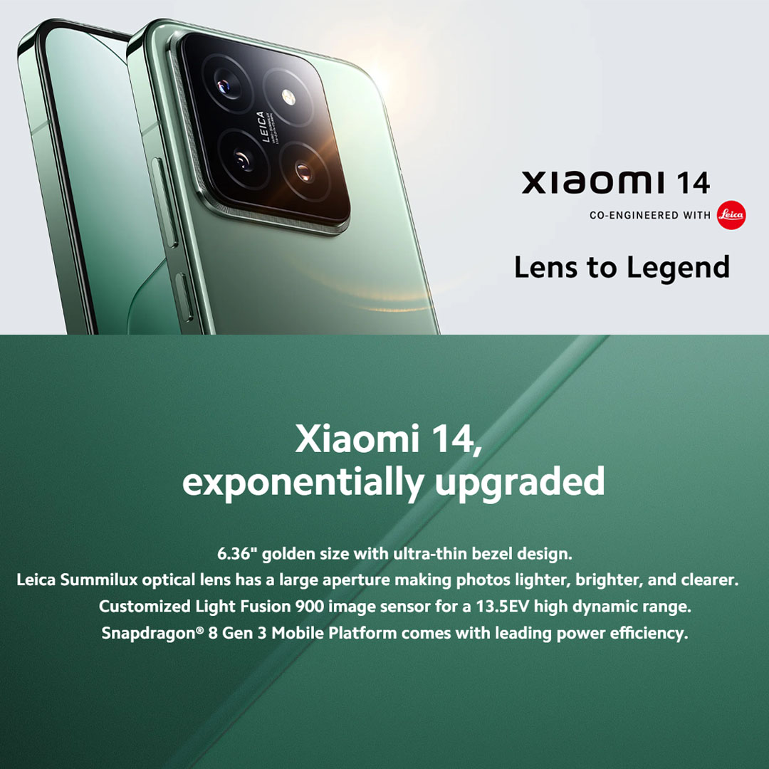Xiaomi 14 12GB+512GB | Ultra-large Image Sensor | Supports Dolby Vision® Shooting | Leading Imagery | Compact Size | Smartphone with 1 Year Warranty