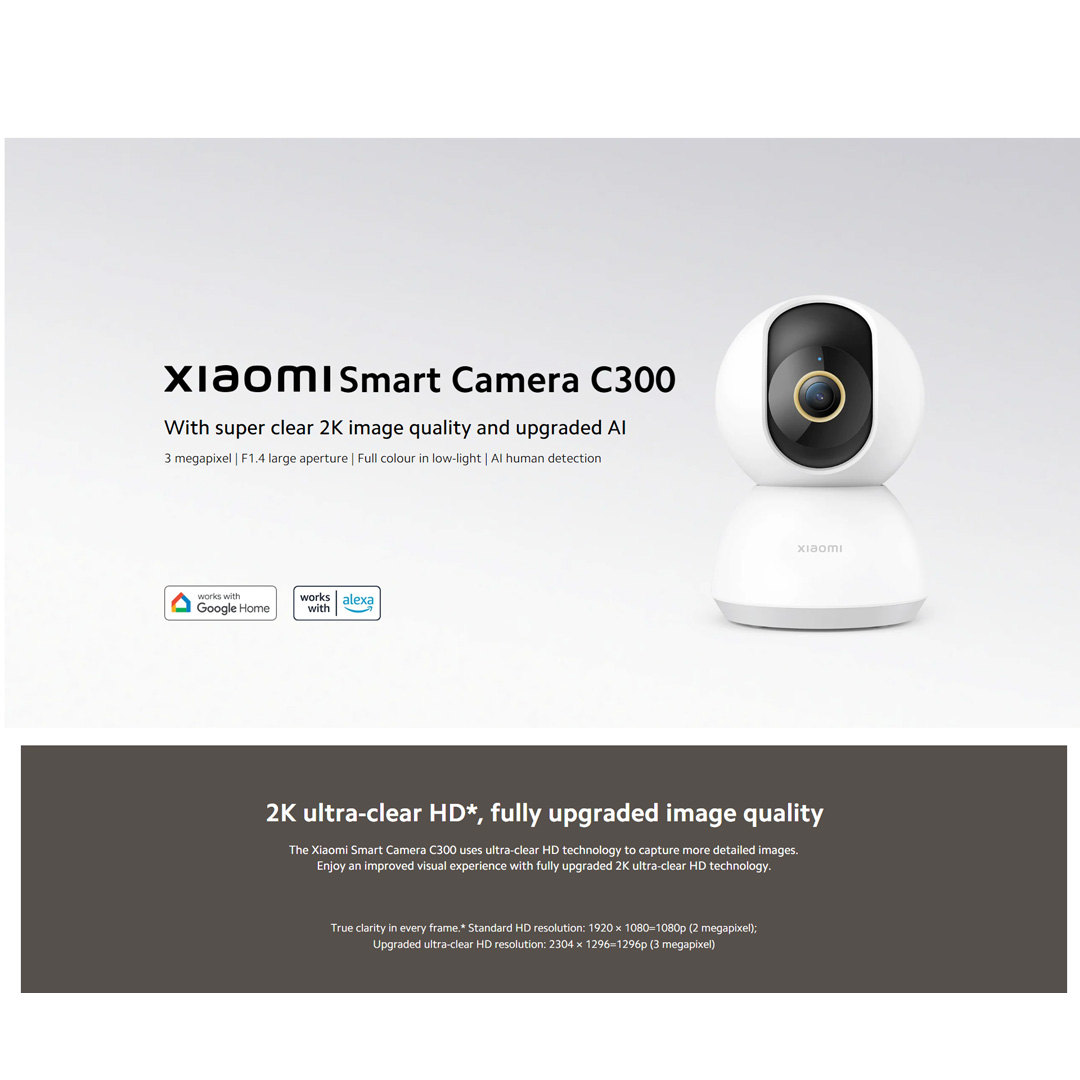 Xiaomi 1296P Smart Camera C300 XMC01 | 2K Ultra-clear HD | Upgraded 6P Lens for a Higher-quality Display | Two-way Voice Calls in Real Time | Smart Camera with 1 Year Warranty