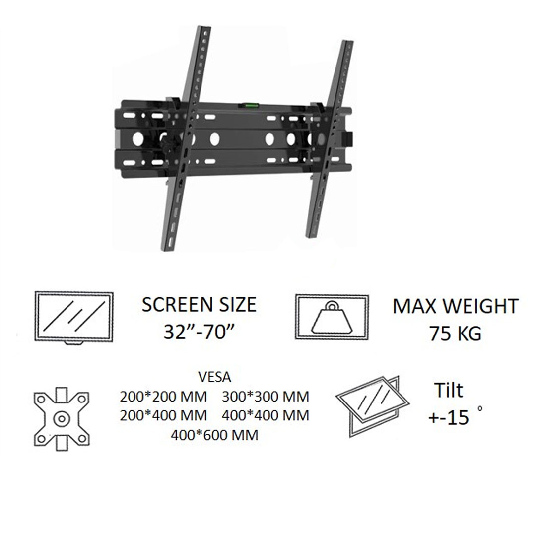 ZSB 32"-70" Universal Wall Mount Tilt LCD TV Bracket SMK-T62 | Max Weight | Tilt +-15 | Max Vesa 400 x 600mm |