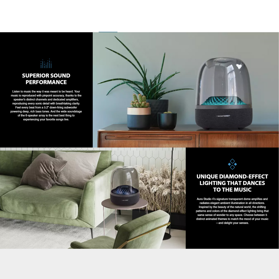 harman kardon Bluetooth Home Speaker Aura Studio 4 | Superior Sound Performance | Unique Diamond-Effect Lighting | Speaker with 1 Year Warranty