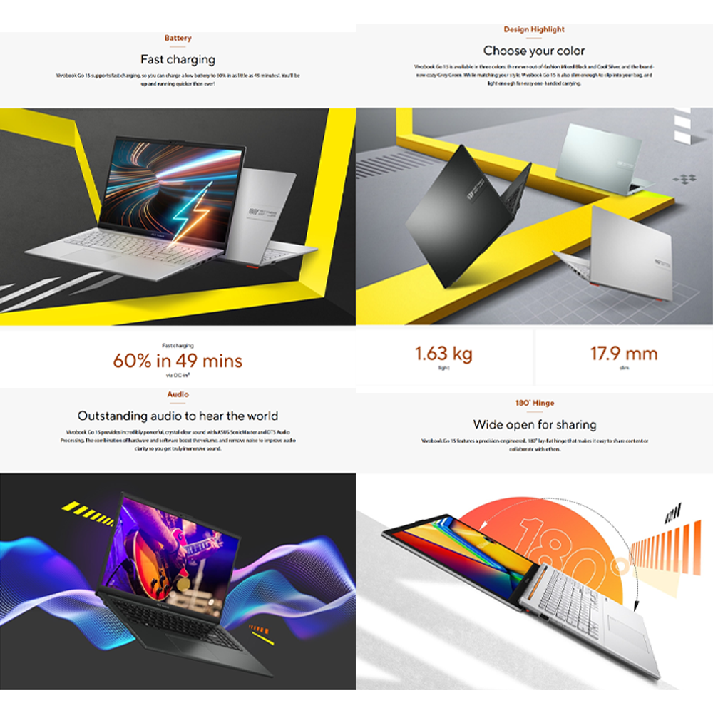 ASUS Vivobook Go 15 Laptop E1504F-ANJ871WS | 8GB+512GB SSD | AMD Ryzen 3 7320U Processor 2.4GHz | 15.6-inch