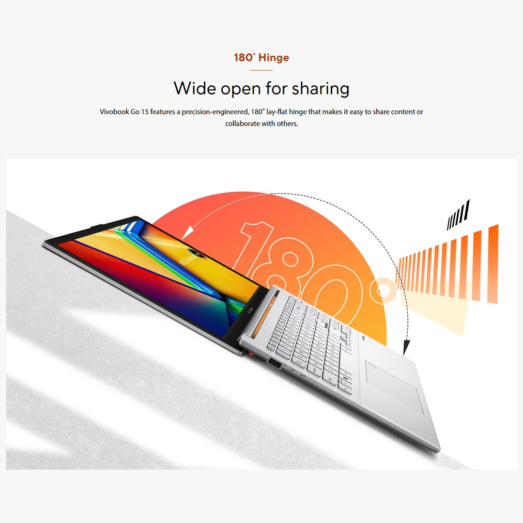 ASUS Vivobook Go 15 Laptop E1504F-ANJ466WS (8GB+512GB SSD) | Up to AMD Ryzen™ 5 7520U Mobile Processor | ASUS WiFi Master | 180° hinge for diverse usage | Laptop with 2 Year Warranty