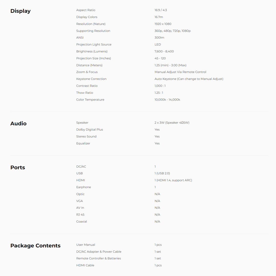 Caixun 2K Linux Projector (PROGROX) CP-01F | 1080 Native Resolution | Dolby Audio MYS12 | Built-in Wifi | Projector with 1 Year Warranty