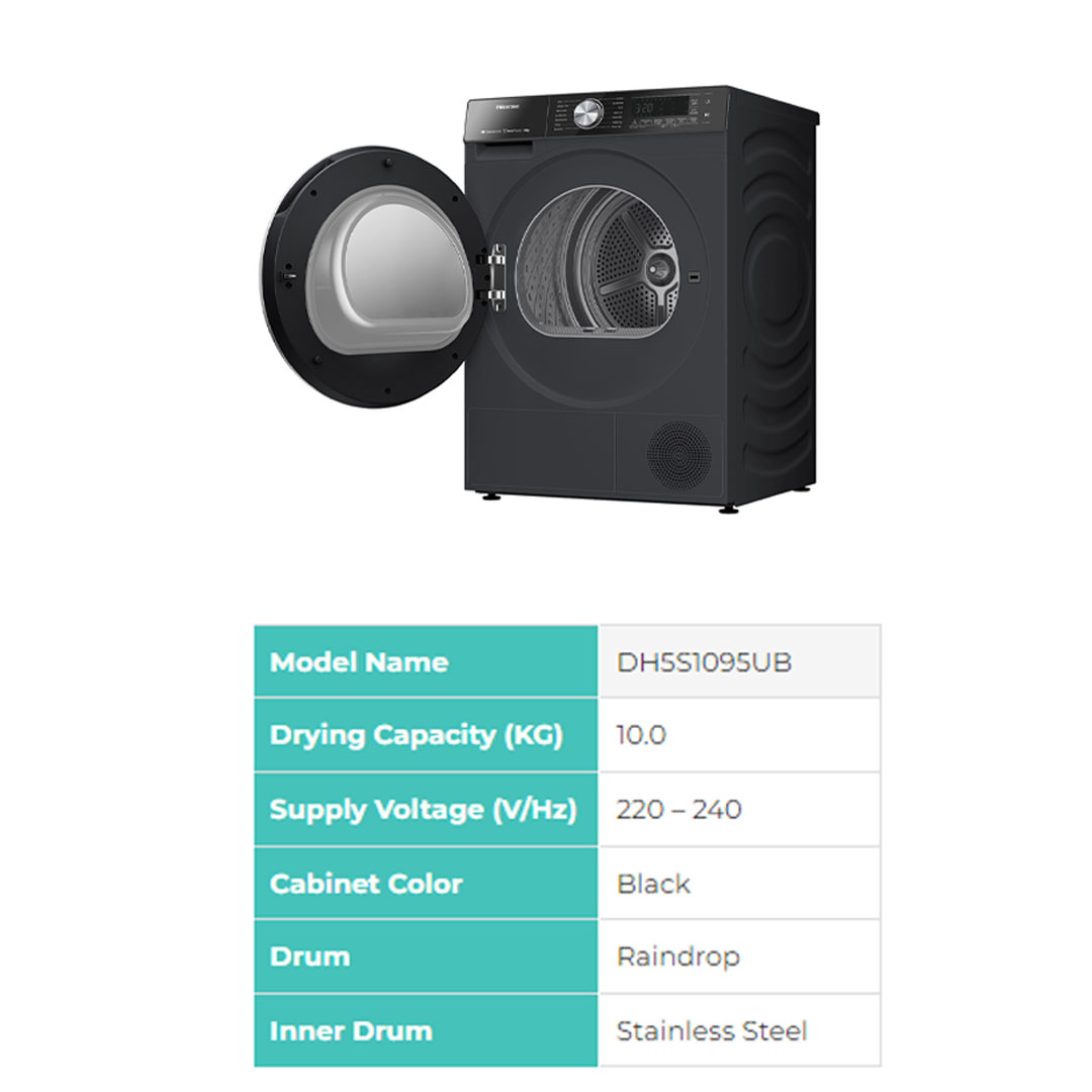 HISENSE 10.5KG Front Load Washing Machine WF5S1075BB | Active Hygiene | Remove 99.99% Bacteria | Sterile Rubber Seal | Washing Machine with 1 Year Warranty