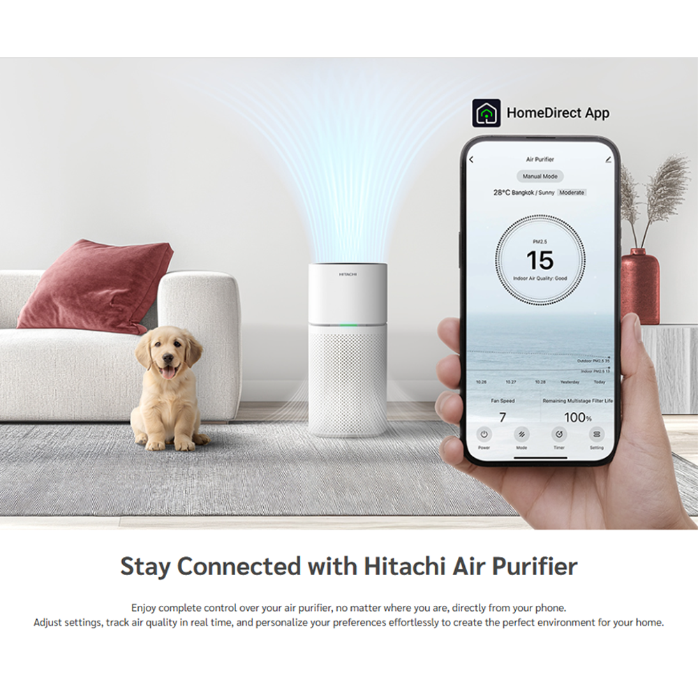 Hitachi Air Purifier EP-TZ50WG | Coverage Area up to 48m² | HEPA H13 Filter | Powerful DC Motor Fan | Smart Control