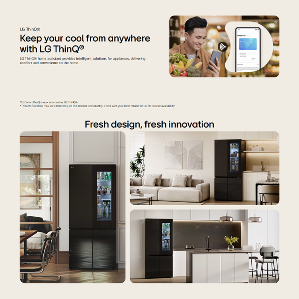 LG 612L Multi Doors InstaView & Water Dispenser Smart Inverter Refrigerator GV-K25FFGEB | Smart Inverter Compressor | DoorCooling