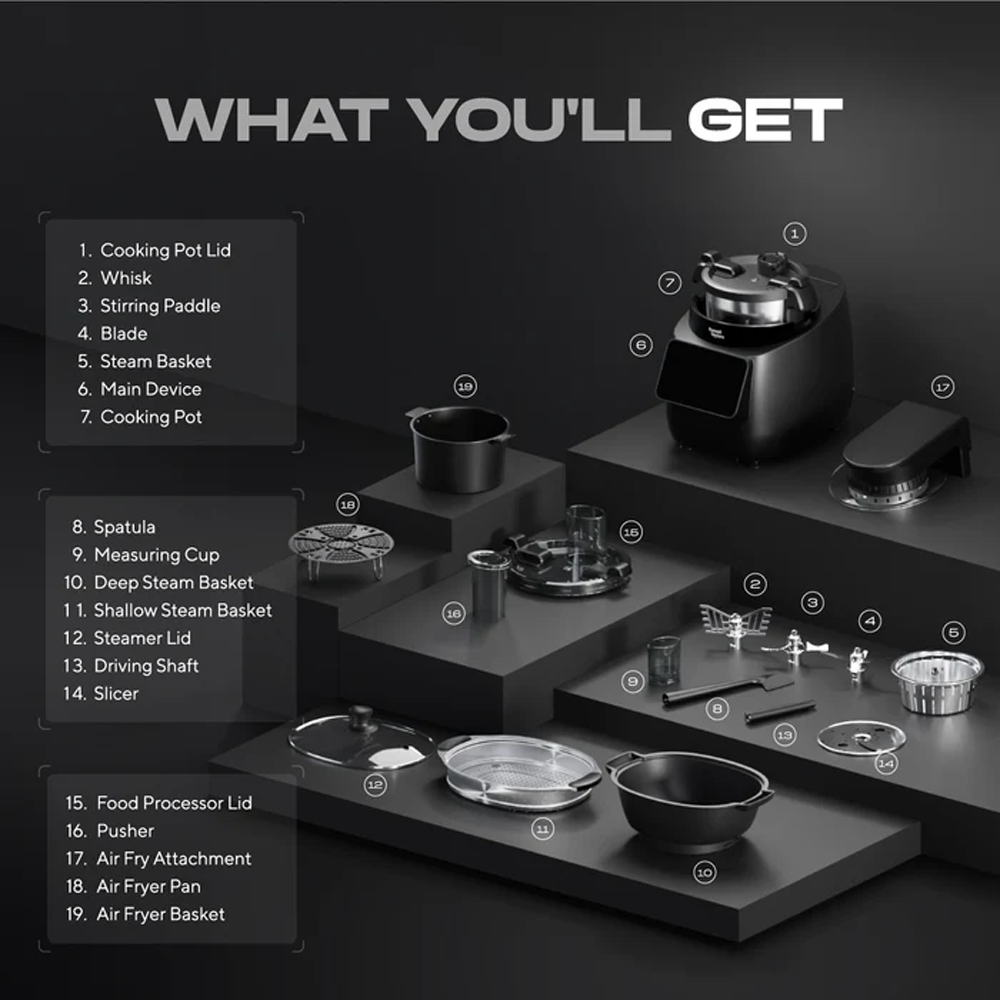 Russell Taylors 3L iMix Pro Smart Cooker with Air Fryer Automatic Cooking Robot i5 PRO | 1400W | 8 Programs Offering | 200+ Recipes | Self-Cleaning Mode