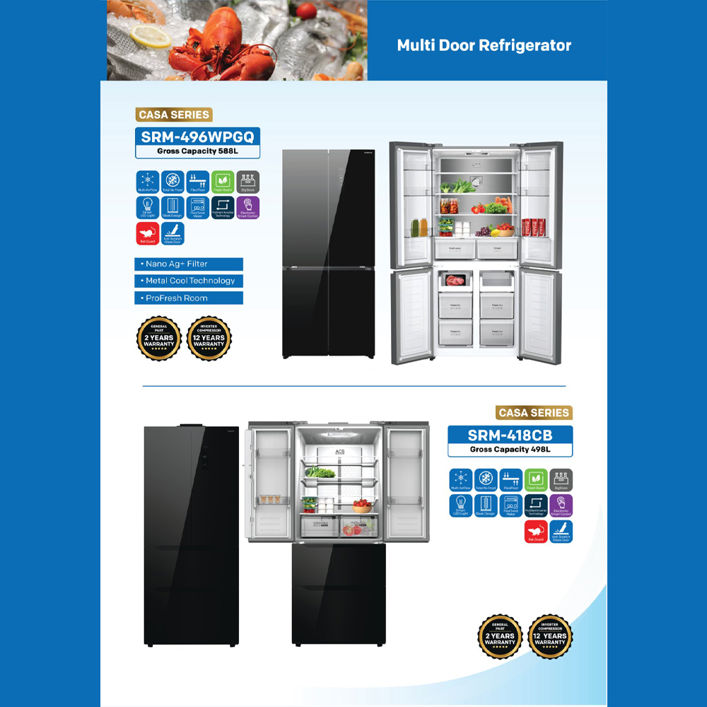 SKYWORTH 556L Side by Side ProSilent Inverter Refrigerator SBS-501WP / SBS-501WPGE | Multi Flow | Nano Ag+ Filter