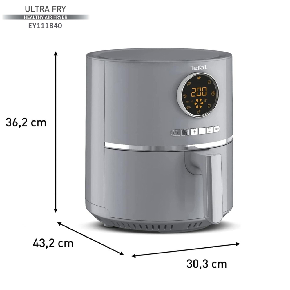 Tefal 4.2L Ultra Fry Healthy Air Fryer Charcoal EY111B40 | 8 Reset Programs | Timer Up to 60 Minutes | Intuitive Digital Interface