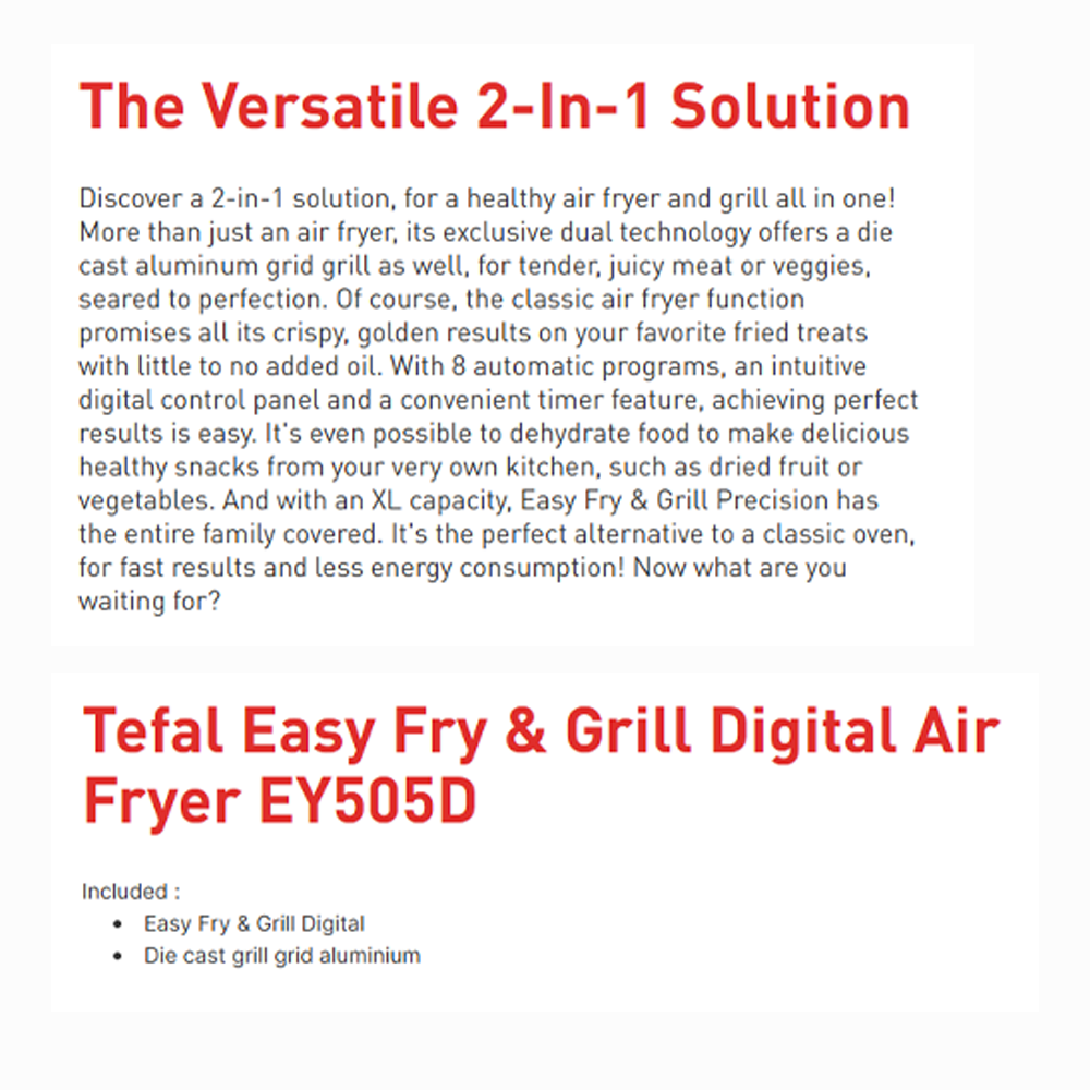 Tefal 4.5L Easy Fry & Grill Digital Air Fryer EY505D | 2-in-1 air fryer | Grill technology | Extra Crisp air-frying | Precision touchscreen