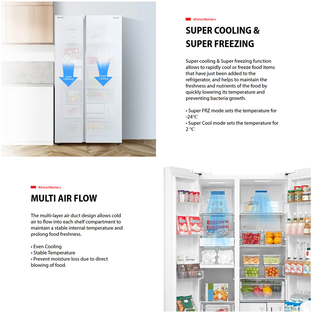 TOSHIBA 820L Side by Side Origin Inverter PureAIR Turbo Refrigerator Fuji GR-RS905WIA-PGY(67) | NaturePURE | Roomy Storage | Extra Chill