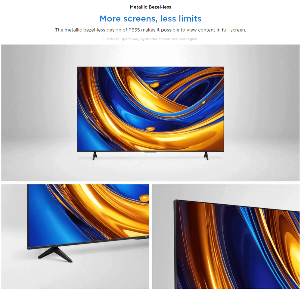 TCL 55" P655 4K UHD Google TV 55P655 | AiPQ Processor | Dynamic Color Enhancement | Dolby Audio | T-SCREEN | Bezel-less