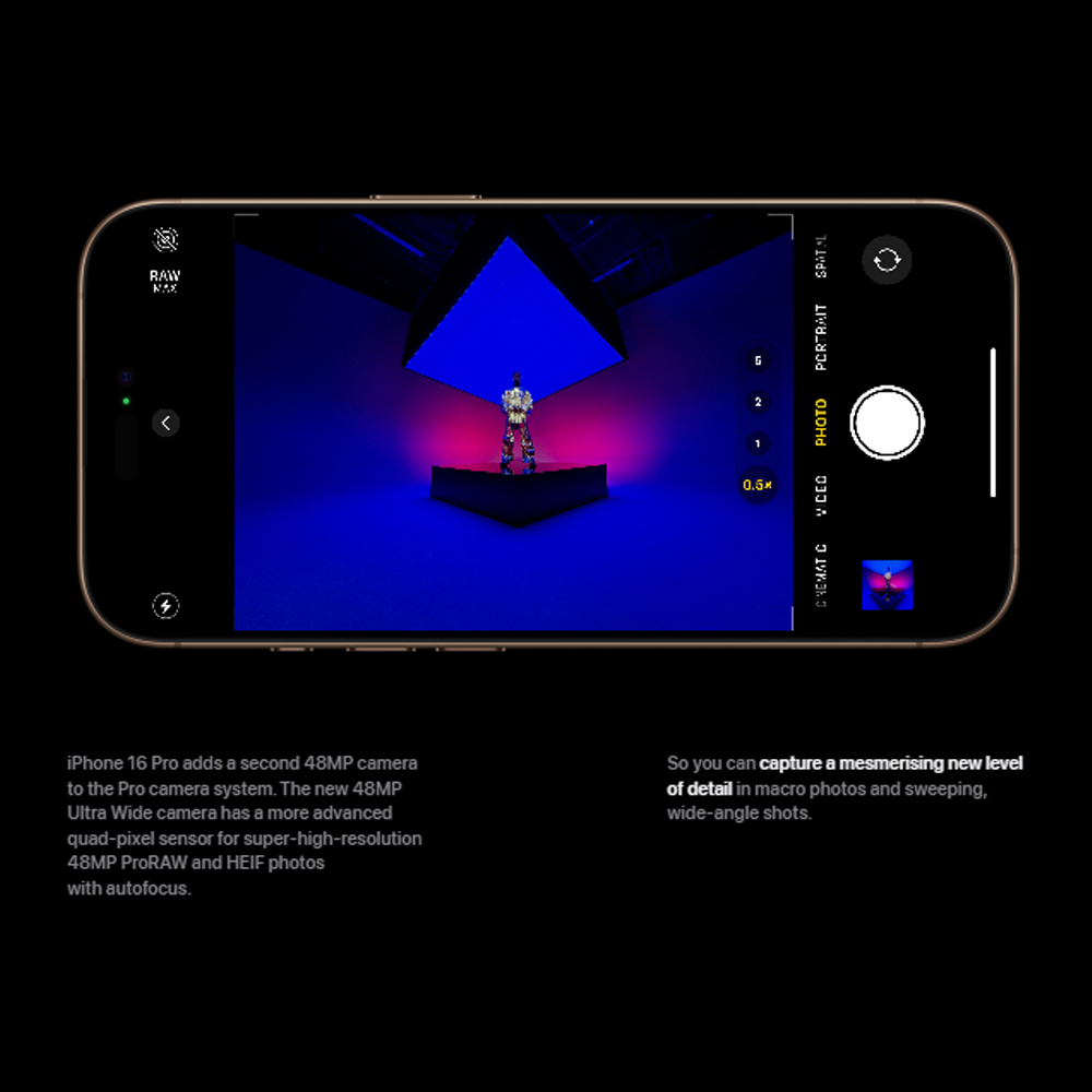 Apple iPhone 16 Pro | 6.3" LTPO Super Retina XDR OLED | 48 MP Main Camera | Apple A18 Pro (3 nm) | USB Type-C 3.2 Gen 2, DisplayPort | Stereo Speakers Sound | Smartphone with 1 Year Warranty