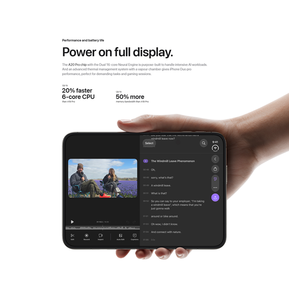 Apple iPhone Duo 256GB / 512GB / 1TB / 2TB | 7.6-inch, LTPO Super Retina XDR OLED| 48MP Rear Camera | iOS 27 | Apple A20 Pro | Li-Ion 5400 mAh