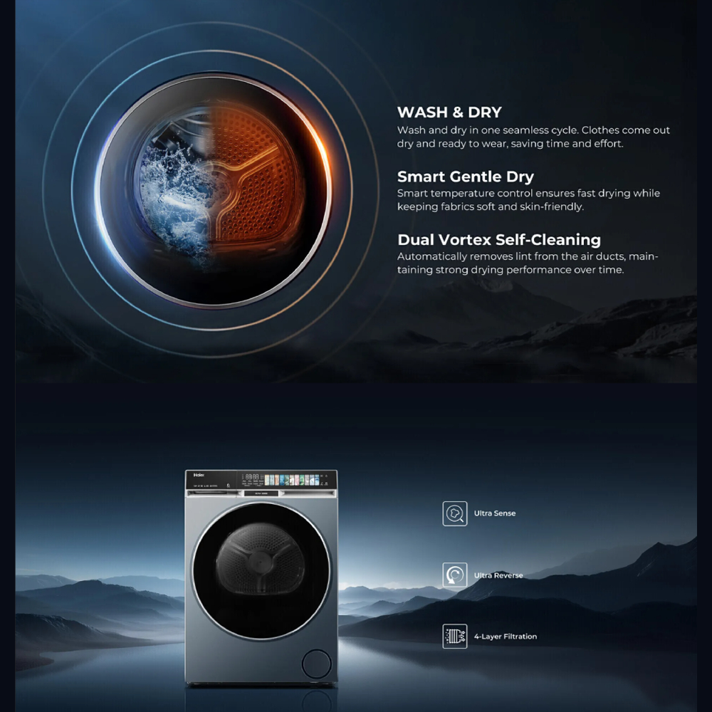 HAIER 14KG/8KG Front Load Color AI Inverter Washer Dryer HWD140-BP14387GNU1 | Ultra Fresh Air | Smart Dosing | Smart Wash