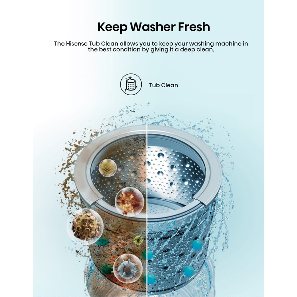 HISENSE 13KG Top Load Washing Machine Premium WTJA1313UB | One Touch AI Wash | 10 Preset Programs | Turbo Wash