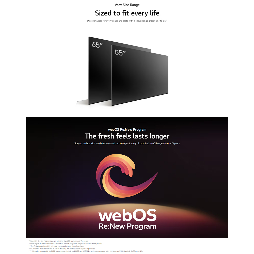 sold out       icon arrow left boldicon arrow right bold Share:  0 Product Information Section LG 55/65 inch 4K UHD Smart TV with AI B4 | α8 AI Super Upscaling 4K | FreeSync Anti-Tear | HGiG Game Mode