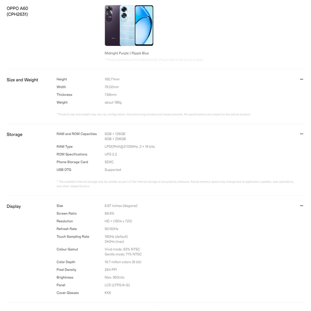 OPPO A60 (8GB+8GB+128GB / 8GB+8GB+256GB) | 5000mAh | 45W wired | 6.67-inch | 90Hz, LCD | Qualcomm Snapdragon 680 SoC | Smartphones with 1 Year Warranty