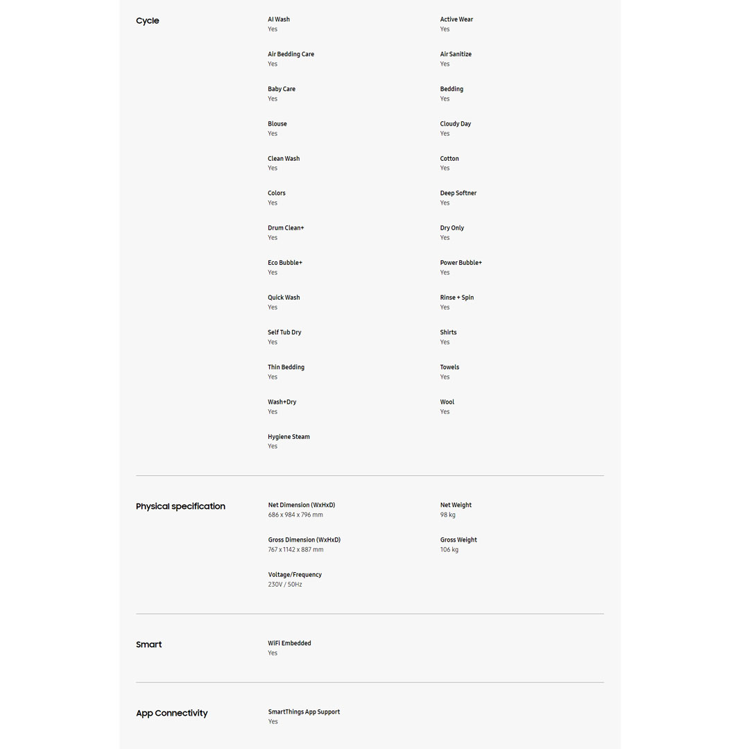 SAMSUNG 21KG/12KG Digital Inverter Front Load Washer Dryer with AI Ecobubble WD21T6500GV/SP | VRT+ | Air Wash | AI Control | Bubble Soak | Smart Control | Child Lock | Door Lock | Quick Wash | Steam | Auto Dispense | Washing Machine with 1 Year Warranty