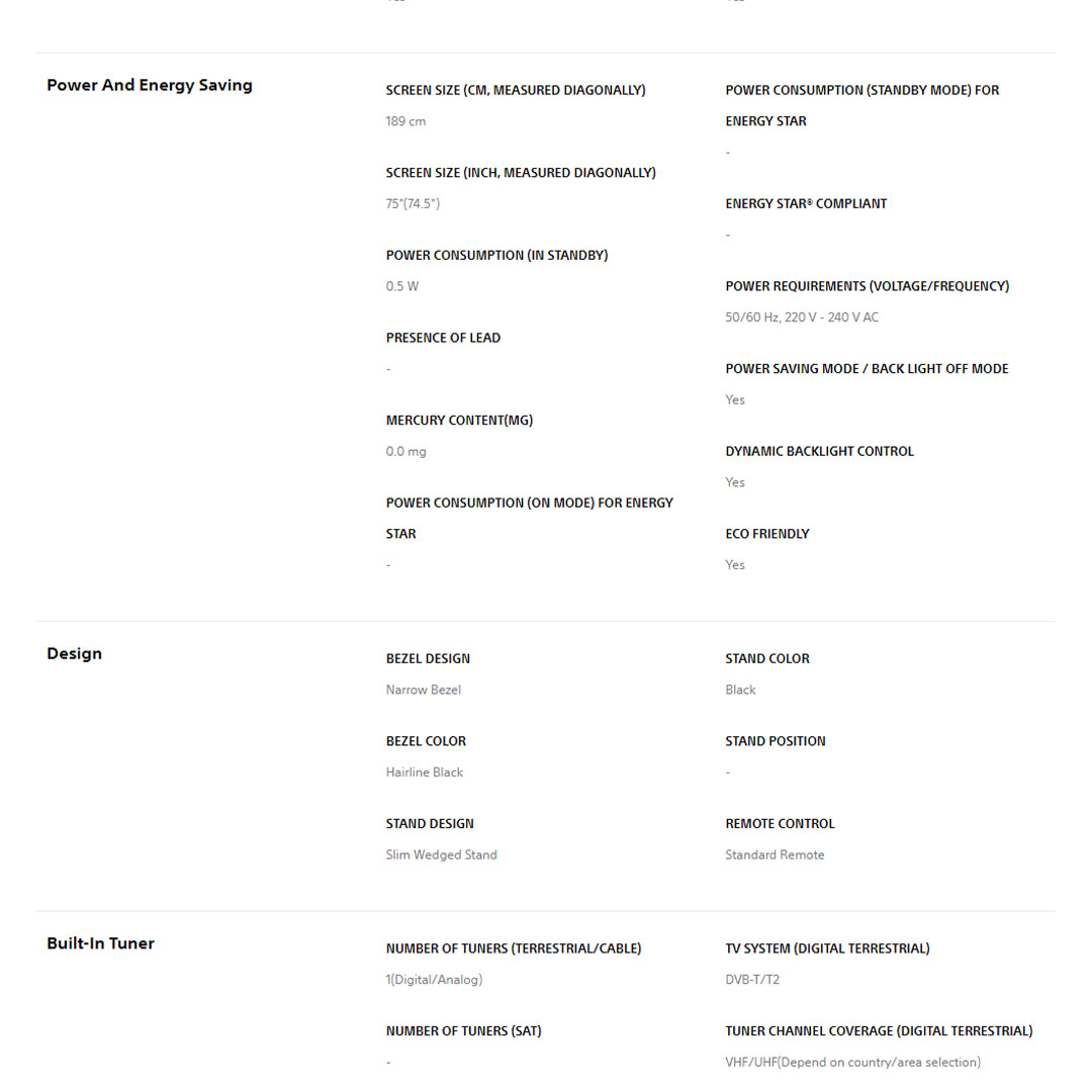 SONY 75" 4K UHD High Dynamic Range (HDR) Smart TV (Google TV) KD-75X77L | 4K X-Reality™ PRO | Chromecast built-in | Motionflow™ XR 200 | Smart TV with 2 Years Warranty