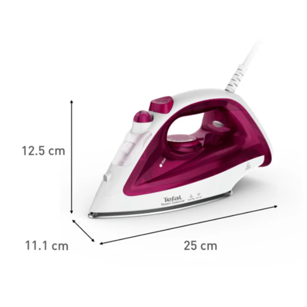 Tefal 1200W Essential Steam Iron FV1053M0 |  Continuous Steam Output : 15 Gram/Min | Steam boost : 80 Gram/Min | Vertical Steam : Yes | Spray : Yes