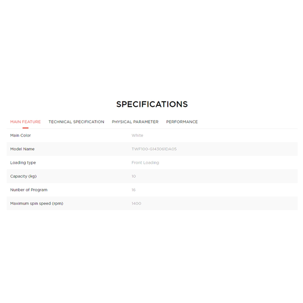 TCL 10KG Steam Front Load Inverter Washing Machine TWF100-MP6B | Inverter Motor | Steam Wash | Heat Sterilization | 2  Year General Warranty   3  Year Panel Warranty  10 Year Motor Warranty