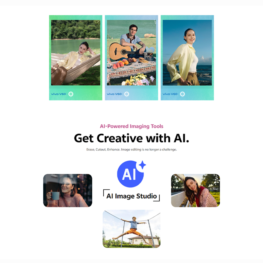vivo V60 5G | Rear Camera 50MP | Qualcomm SM7750-AB Snapdragon 7 Gen 4 (4 nm) | 6.77 inches, AMOLED | Li-Po 6500 mAh,