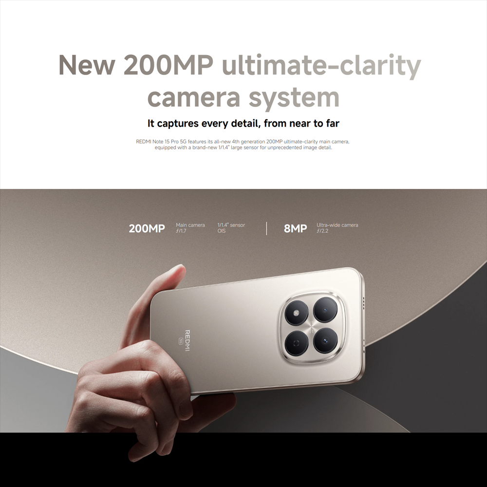 Xiaomi REDMI Note 15 Pro 5G 8GB+256GB/8GB+512GB | 6.83", AMOLED | 200MP Rear Camera | Mediatek Dimensity 7400 Ultra (4 nm) | Android 15, HyperOS 2 | Li-Po 6580mAh