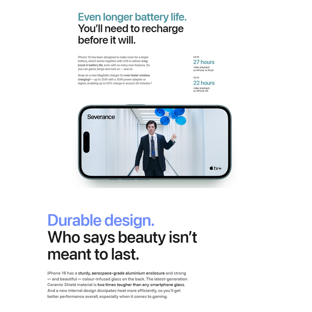 Apple iPhone 16 | 6.1" Super Retina XDR OLED | 48 MP Main Camera | Apple A18 (3 nm) | USB Type-C 2.0, DisplayPort | Stereo Speakers Sound | Smartphone with 1 Year Warranty