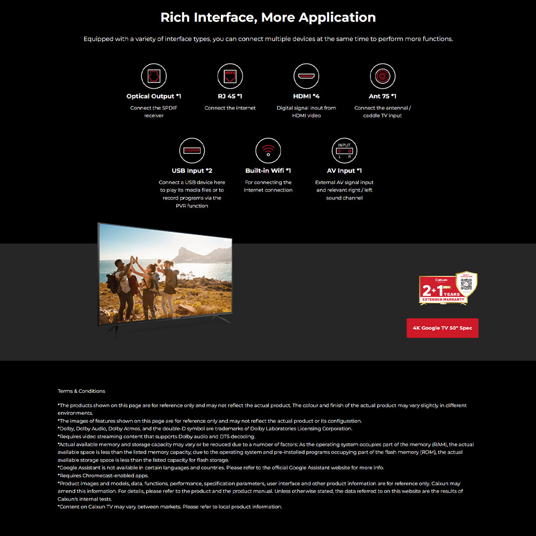 Caixun 50"/55:/65" 4K LED Google TV (ProViXio) C50V1UG/C55V1UG/C65V1UG | Dual High-Power Speakers | Stunning 4K Resolution | Bezel-less Frame | Smart TV with 3 Year Warranty