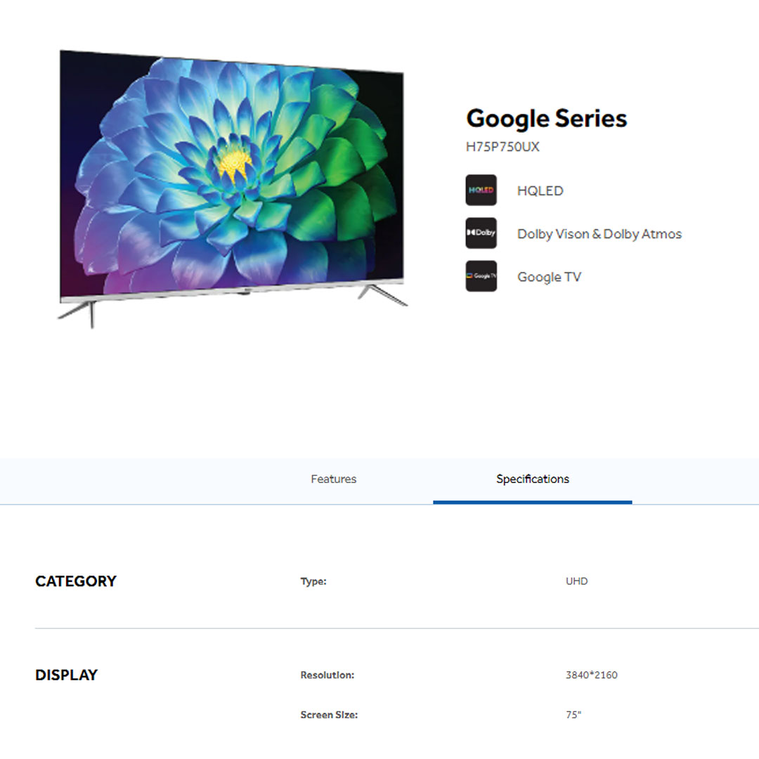 HAIER 50"/75" 4K UHD Google HQLED TV H50P750UX/H75P750UX | Google Tv |  Dolby Vison & Dolby Atmos |  HQLED |  Smart TV with 2 Year Warranty