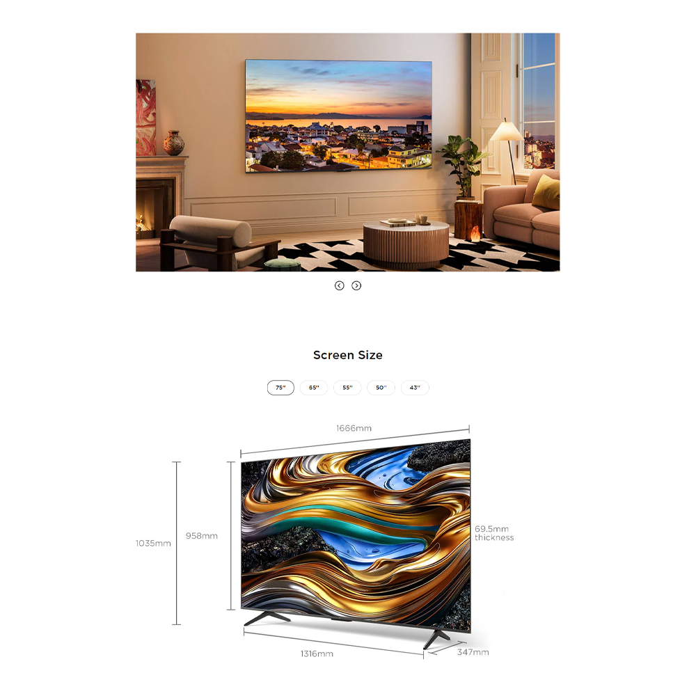 TCL 43" 50" 55" 65" 75" P755 4K UHD Google TV | Slim & Uni-body | AiPQ Processor | | T-SCREEN | 120Hz Game Accelerator