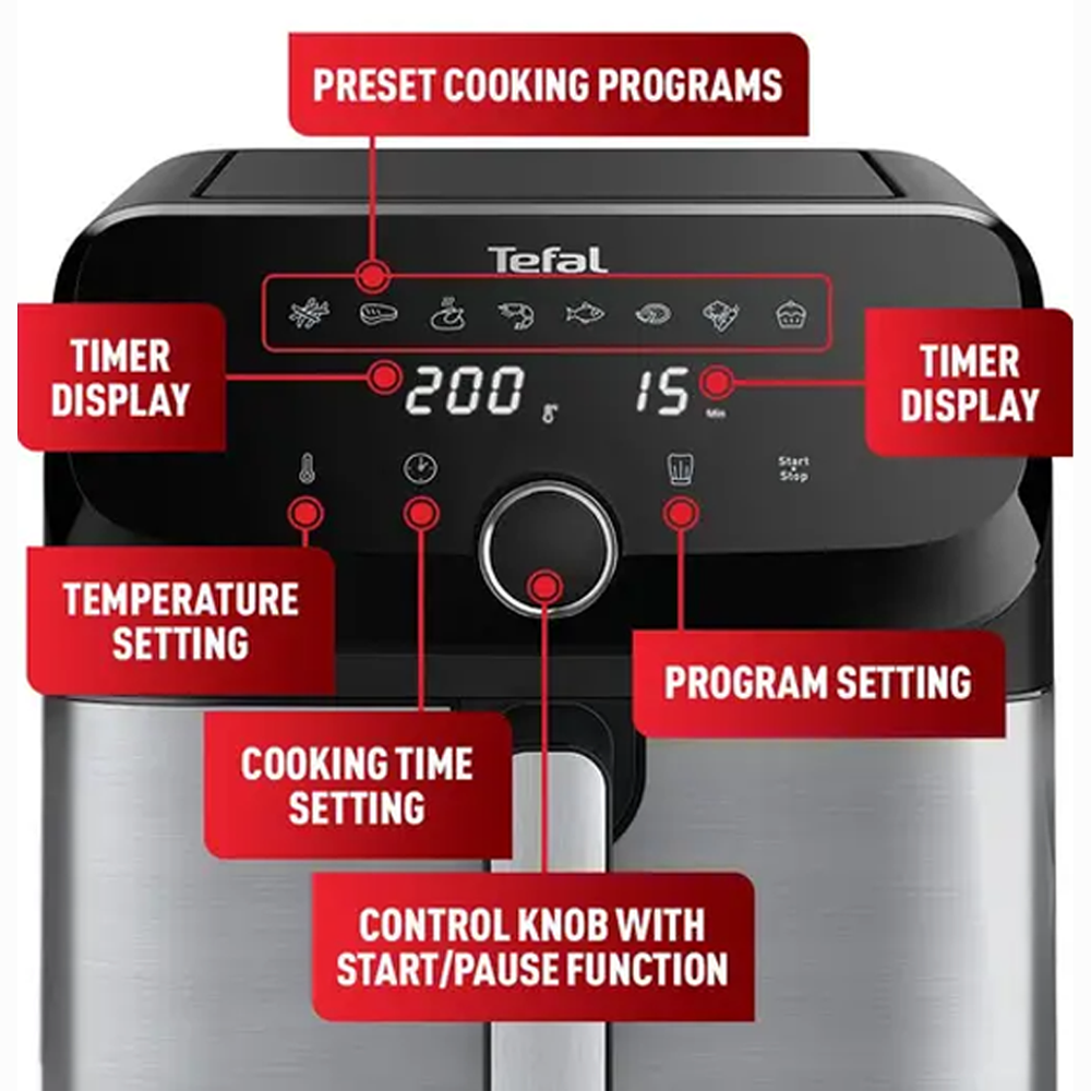 Tefal 7.5L Easy Fry Mega Air Fryer EY855D | 8 preset programs | Up to 65% less energy | Extra-large capacity | PTFE removable pan