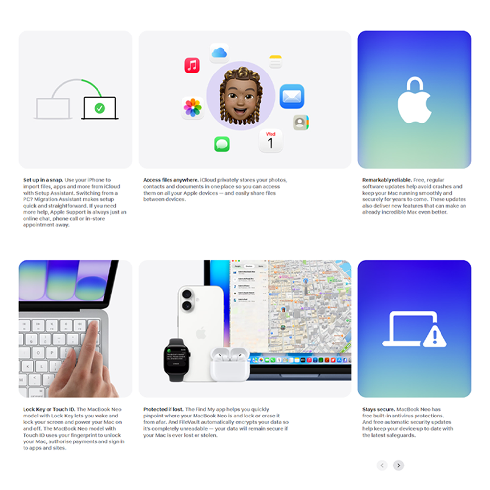 Apple MacBook Neo 8GB+256GB/ 8GB+512GB | 13-inch | Apple A18 Pro chip with 6‑core CPU and 5‑core GPU | Built-in privacy | 1080p FaceTime HD camera