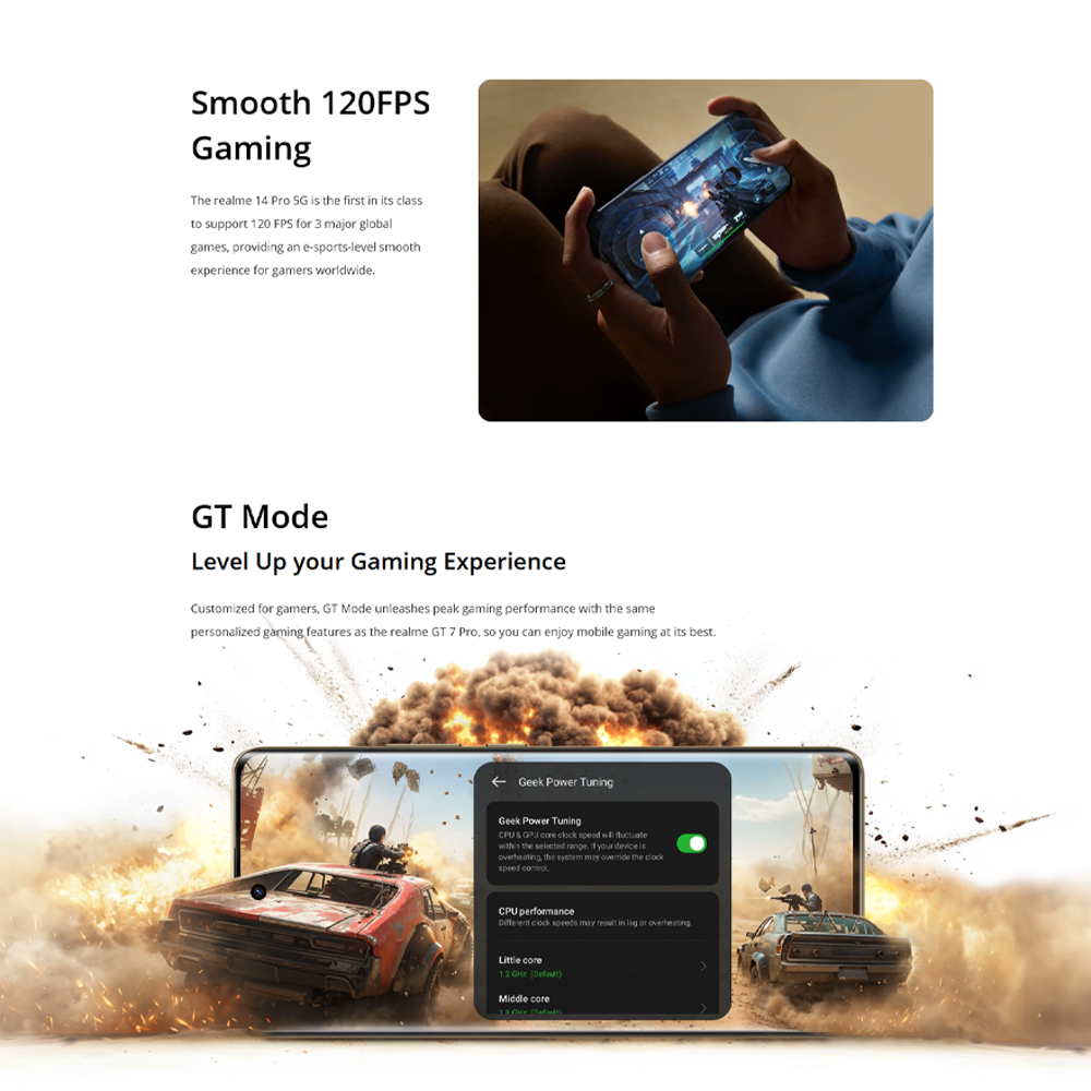 realme 14 Pro 5G 12GB+256GB/12GB+512GB | 6.77 inch | 50MP Rear Camera | Mediatek Dimensity 7300 Energy (4 nm) | 6000mAh, 45W Fast Charge