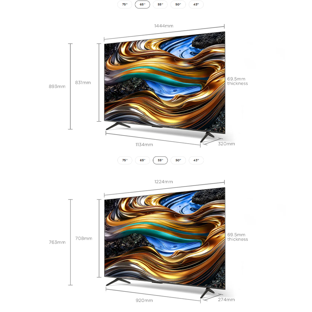 TCL 43" 50" 55" 65" 75" P755 4K UHD Google TV | Slim & Uni-body | AiPQ Processor | | T-SCREEN | 120Hz Game Accelerator