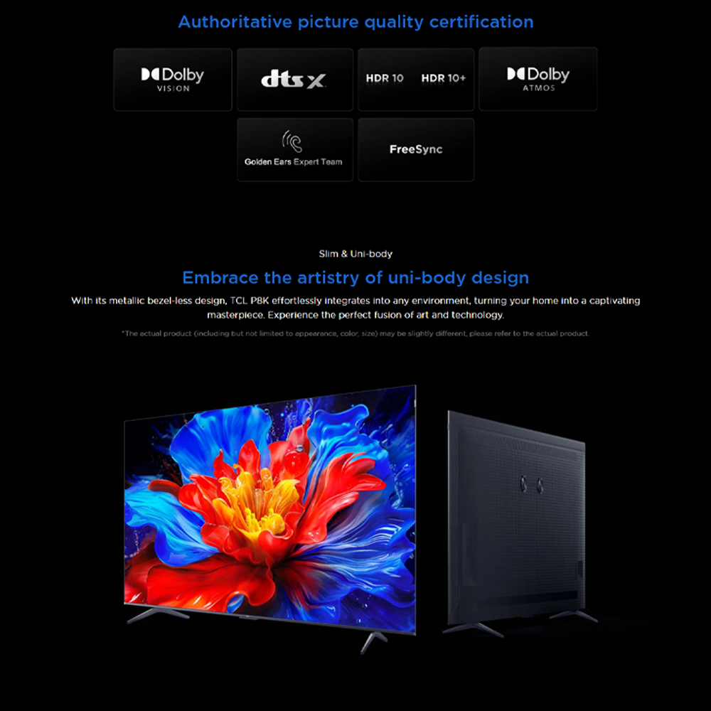 TCL 85"/98" 4K UHD QLED Google TV 85P8K/98P8K | QLED | 144Hz Native Refresh Rate | ONKYO 2.1 Hi-Fi System | AiPQ Pro Processor