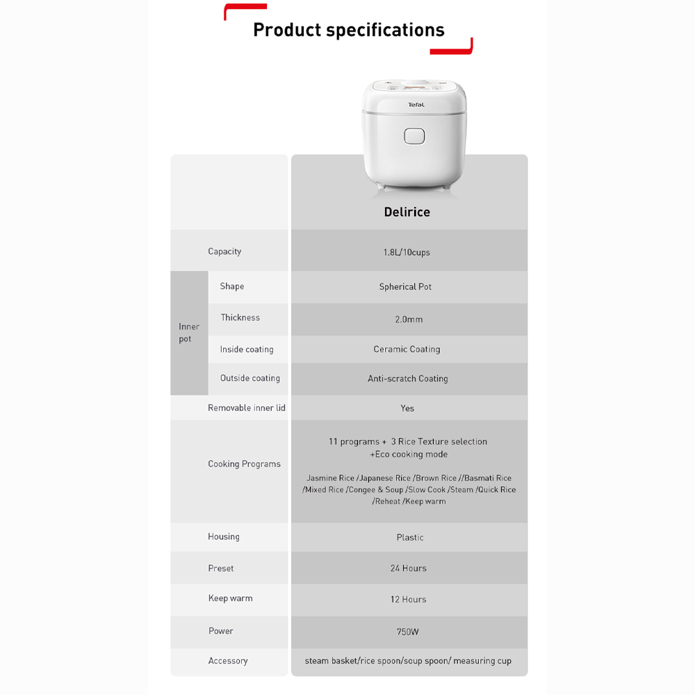 Tefal 1.8L Delirice Max Fuzzy Logic Rice Cooker RK7711 / RK7778 | 3D Max technology | Exclusive spherical pot | Up to 10% energy savings |  Smart digital cooking