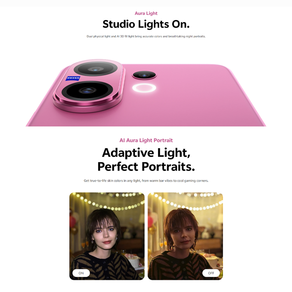 vivo V60 5G | Rear Camera 50MP | Qualcomm SM7750-AB Snapdragon 7 Gen 4 (4 nm) | 6.77 inches, AMOLED | Li-Po 6500 mAh,