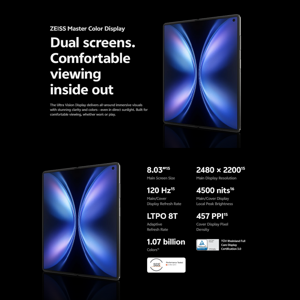 vivo X Fold5 5G | 6000mAh BlueVolt Battery | 80W Dual-Cell FlashCharge | 8.03" 2k ZEISS Master Colour Display | AI Multitasking | 50MP ZEISS Telephoto Camera