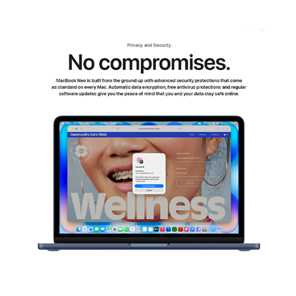 Apple MacBook Neo 8GB+256GB/ 8GB+512GB | 13-inch | Apple A18 Pro chip with 6‑core CPU and 5‑core GPU | Built-in privacy | 1080p FaceTime HD camera