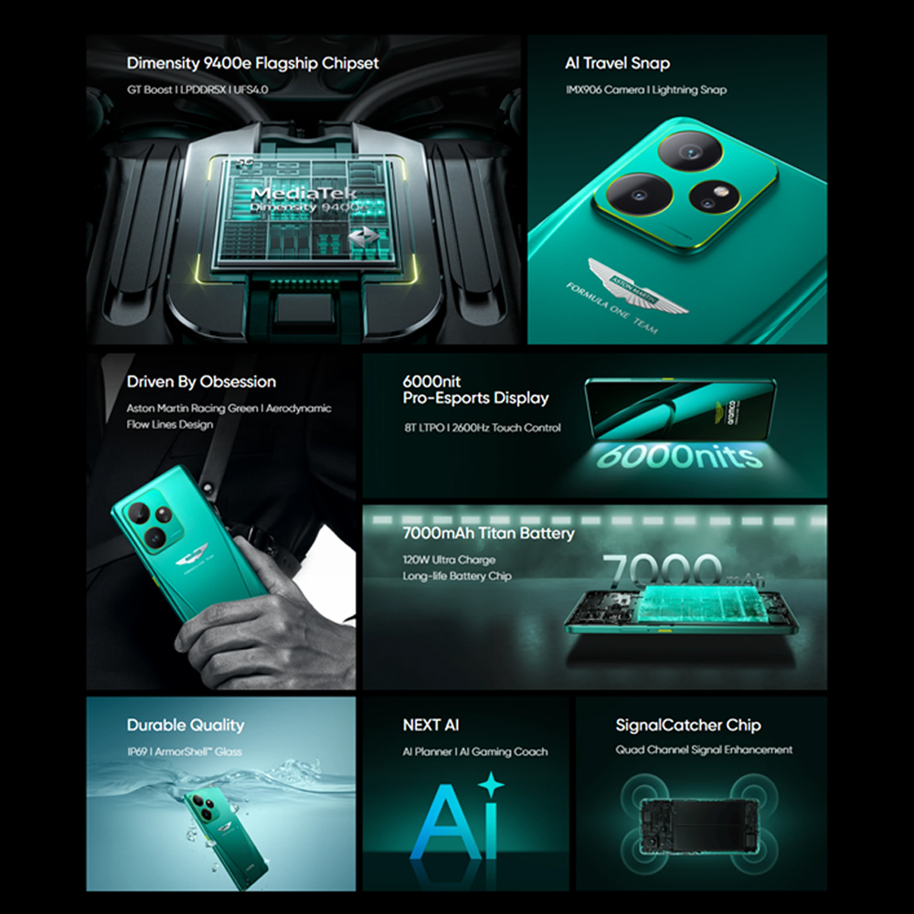 realme GT 7 Dream Edition 16GB+512GB | 6.78 inches, LTPO AMOLED | 50MP Main Camera | Mediatek Dimensity 9400e (4 nm) | Android 15, Realme UI 6.0 | Li-Po 7000mAh, 120W wired