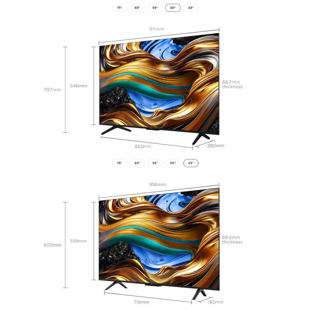 TCL 43" 50" 55" 65" 75" P755 4K UHD Google TV | Slim & Uni-body | AiPQ Processor | | T-SCREEN | 120Hz Game Accelerator
