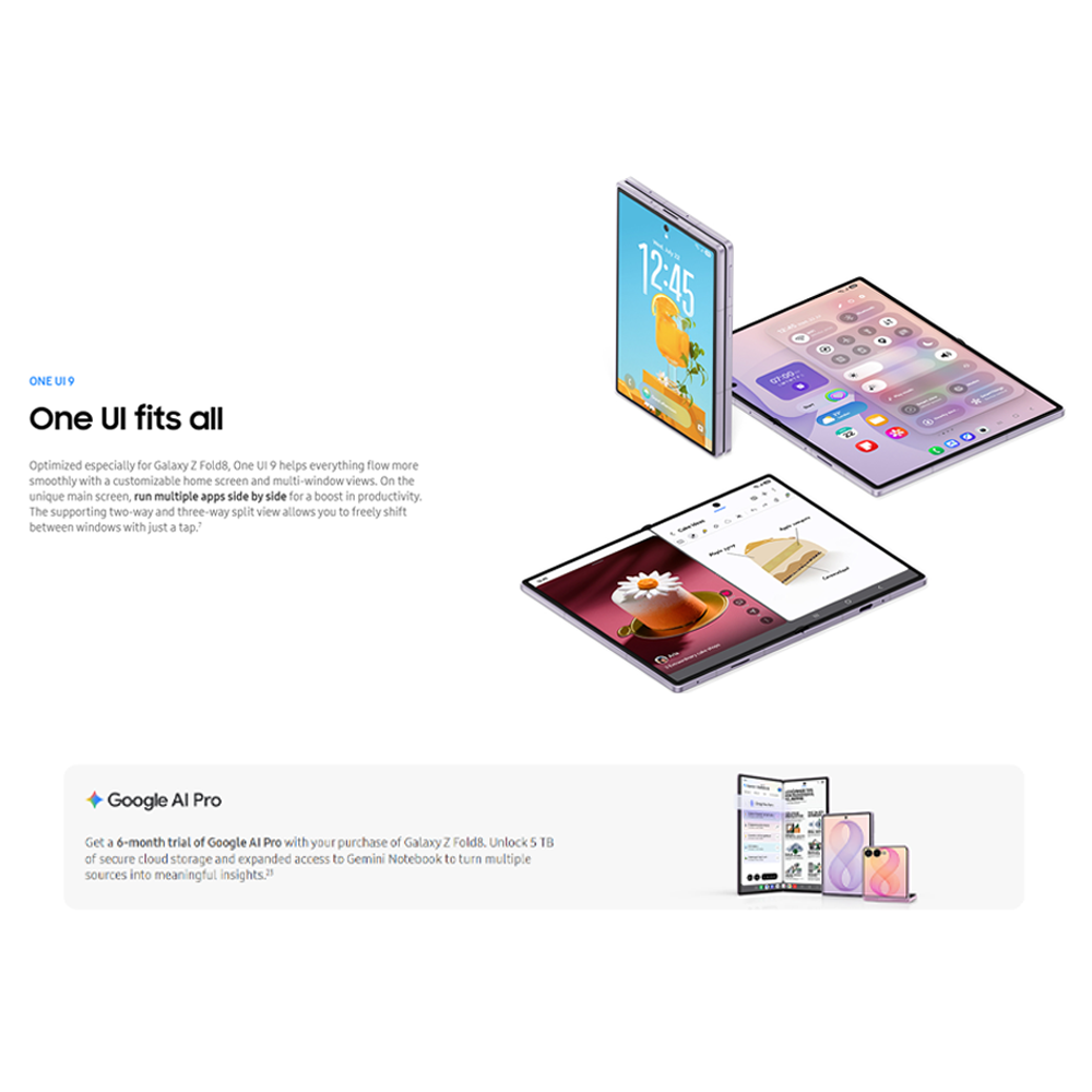 SAMSUNG Galaxy Z Fold8 12GB+256GB/ 12GB+512GB/ 16GB+1TB | 7.6inch, Foldable Dynamic | Rear Camera 50MP | Qualcomm SM8850-1-AD Snapdragon 8 Elite Gen 5 (3 nm) | Li-Po 4800mAh, 45W Fast Charge