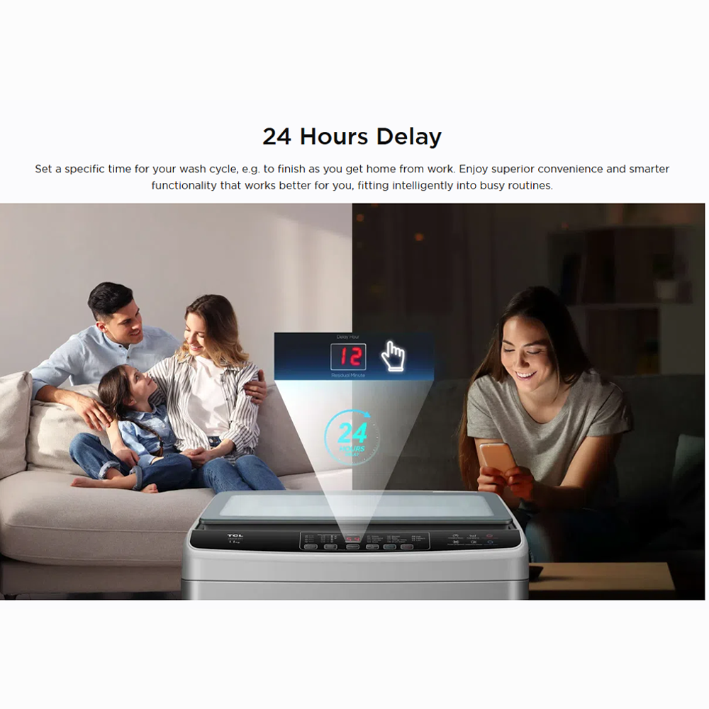 TCL 7KG/11KG Top Load Washing Machine TWA70-A101M-09/ TWA110-F307GM-09 | Fuzzy Control | Magic Filter | Drum Clean | TCL Honeycomb Drum |  Child Lock | 24 Hours Delay | Memory Backup