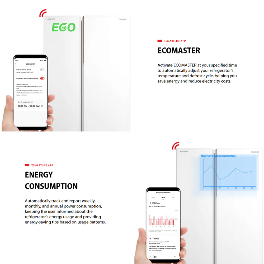 TOSHIBA 820L Side by Side Origin Inverter PureAIR Turbo Refrigerator Fuji GR-RS905WIA-PGY(67) | NaturePURE | Roomy Storage | Extra Chill