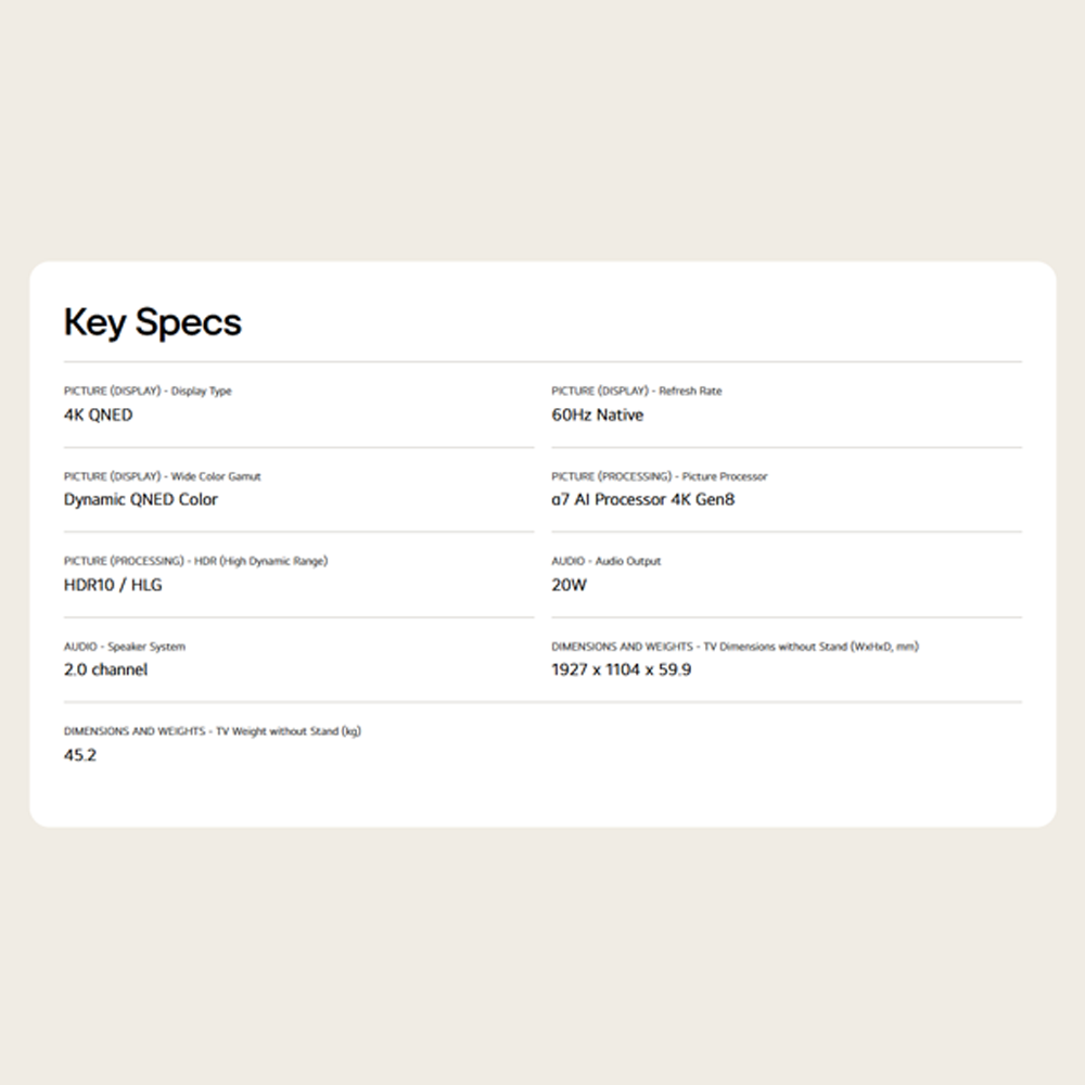 LG 55" / 65"/ 75" / 86" 4K UHD QNED AI QNED70 Smart TV |