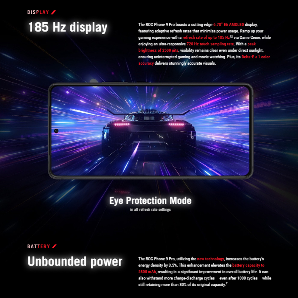 ASUS ROG Phone 9 Pro Edition 24GB+1TB |  Qualcomm Snapdragon 8 Gen 3 | Li-Po 5500 mAh | 6.78 inch, SAMSUNG Flexible AMOLED