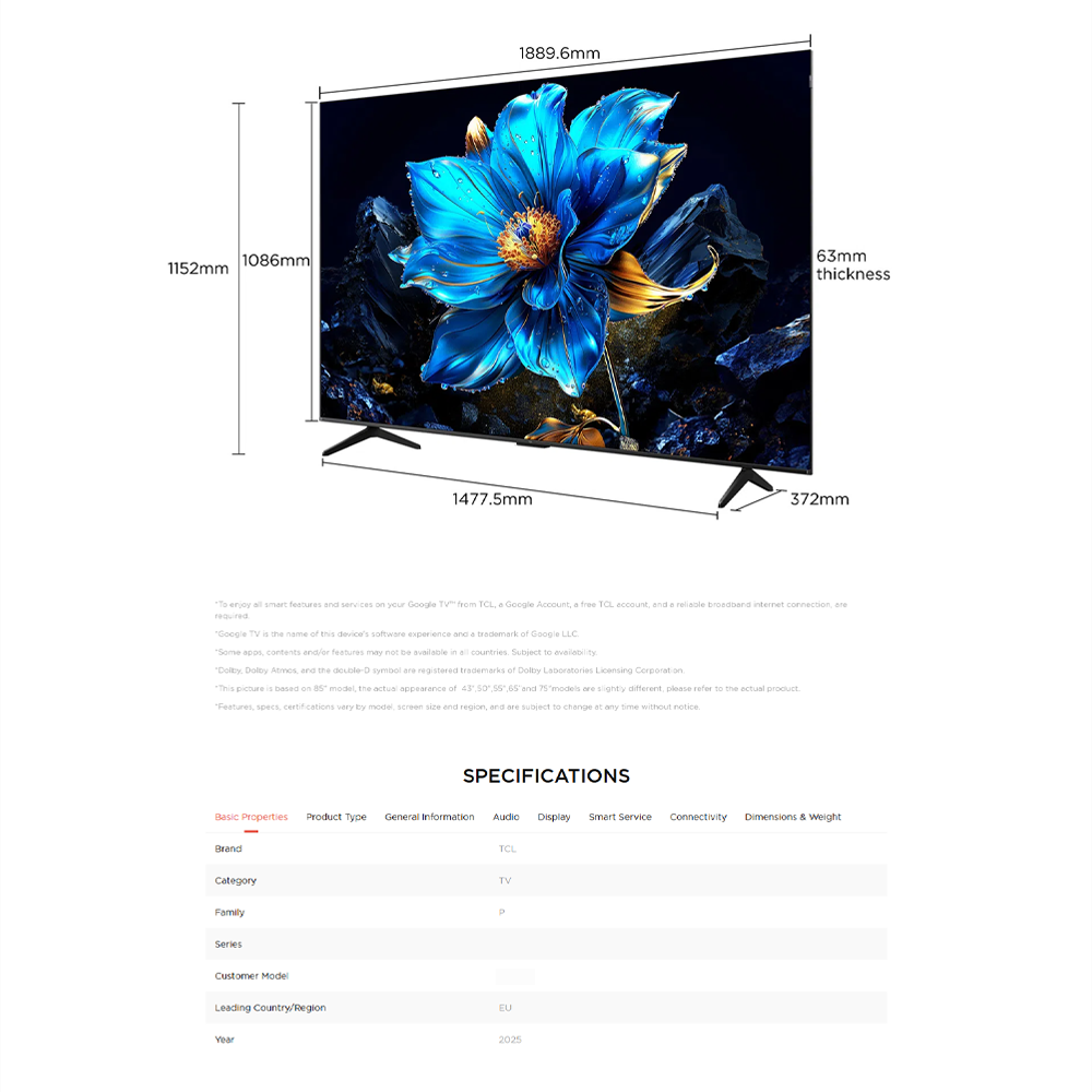 [2025 New Model] TCL 55"/65"/75" 4K HDR QLED Google TV | G90K-IU | HVA Screen | AiPQ Processor | Dolby Atmos